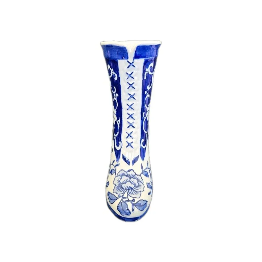 Vintage Victorian Chinese Porcelain Blue & White Floral Shoe Boot Vase 7